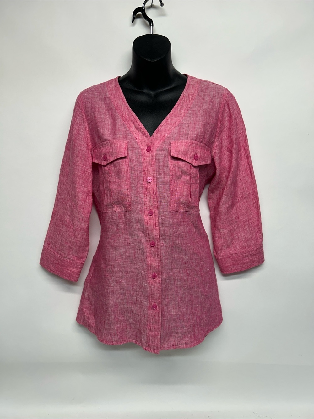 Pink Linen Top - 100% Linen orvis v neck